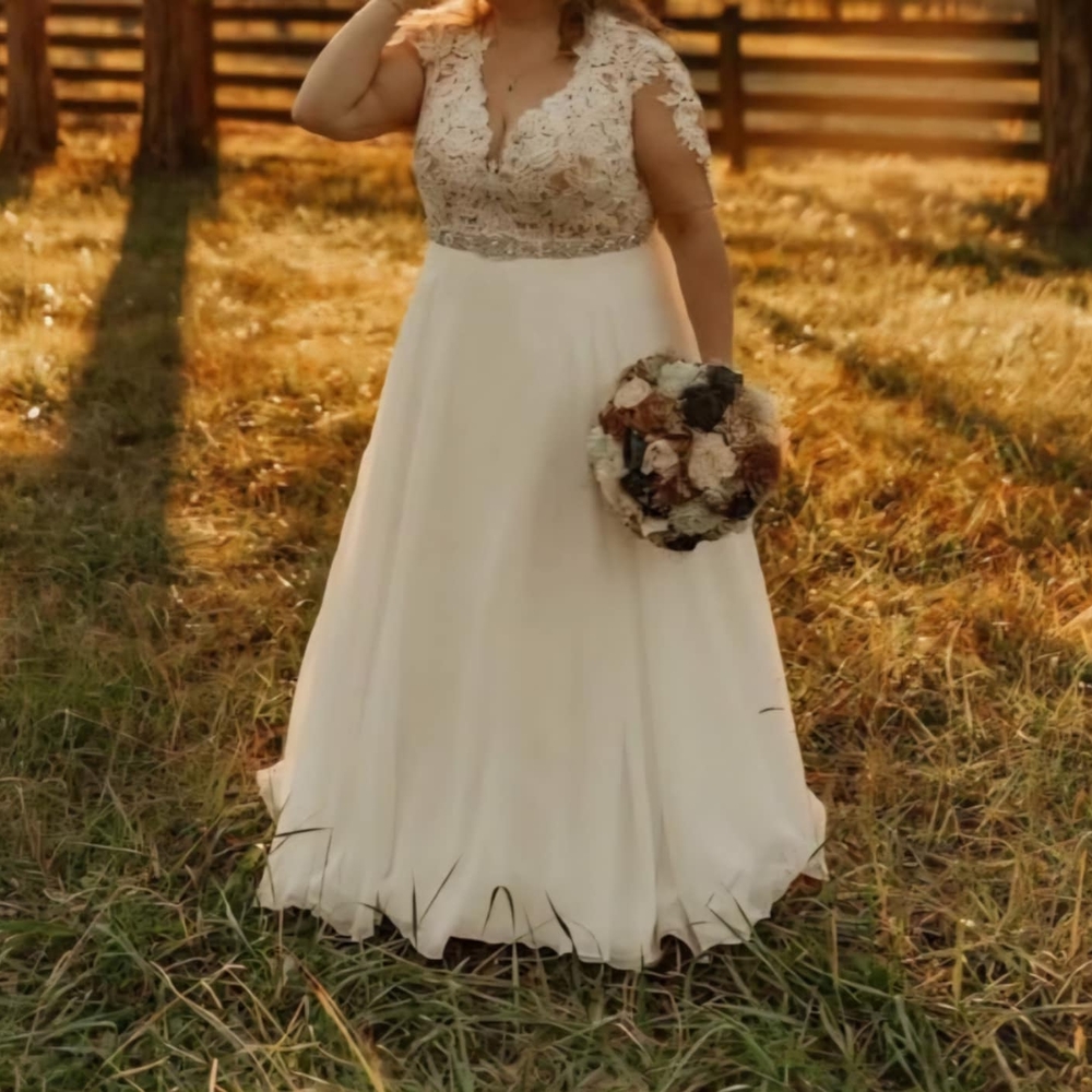 David's Bridal Cream and Gold Wedding Dress